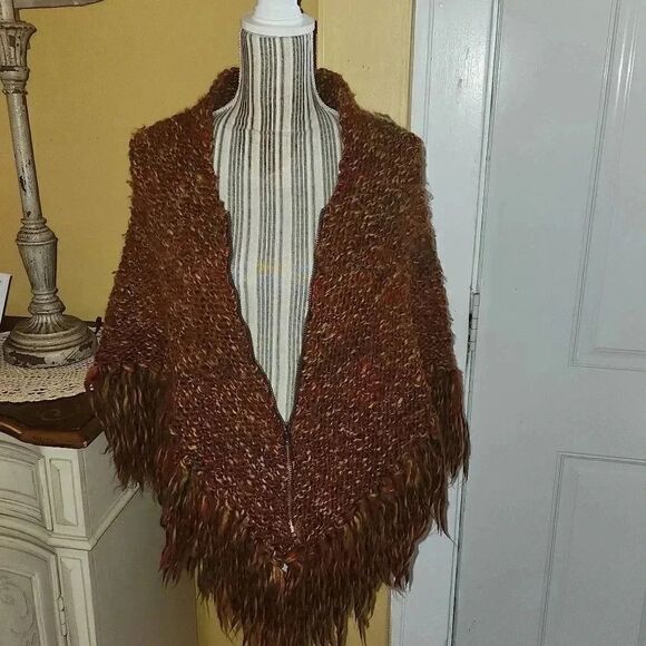Handmade knitted rust and brown poncho women Small/Medium - Picture 6 of 8